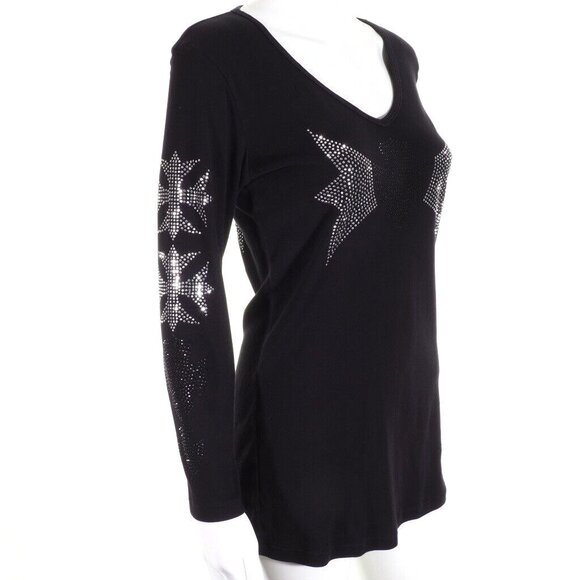 Avangard Womens Top Size XL Embelished Stud Emblem Black Silver Knight Queen - Picture 1 of 10